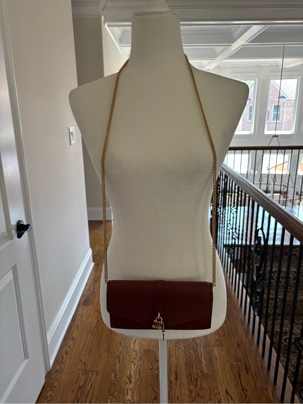 Women’s Burgundy Crossbody Bag with Gold Chain